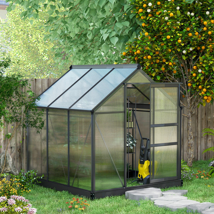 6' x 6' x 7' Polycarbonate Greenhouse, Outdoor Aluminum Walk-in Green House Kit with Vent and Door for Backyard Garden, Gray