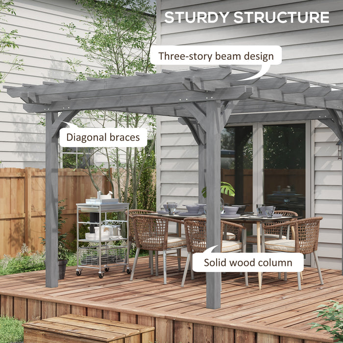 Gray Wooden Haven: 12x10ft Sturdy Pergola for Patios & Backyards