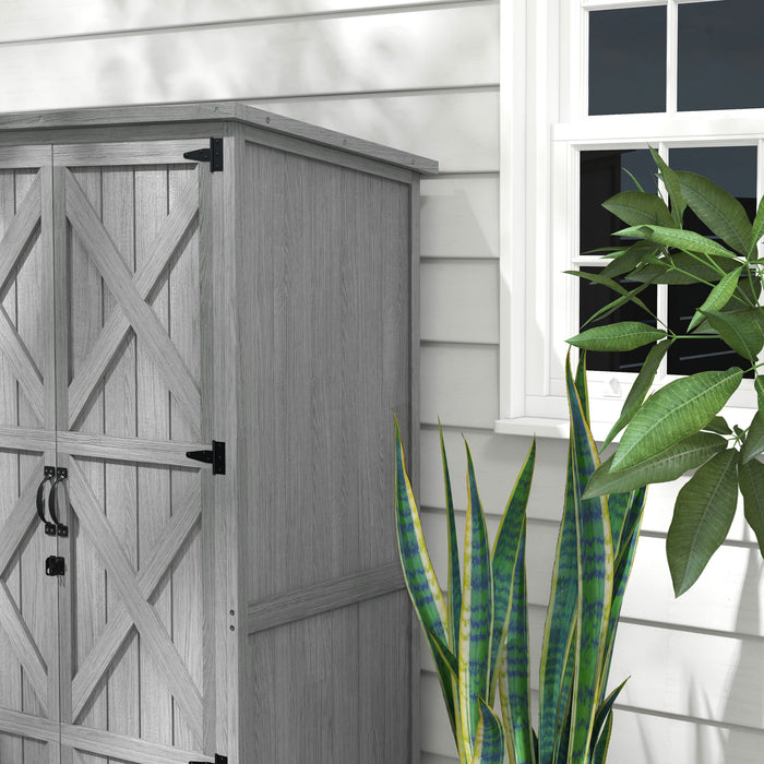 Outsunny Wooden Outdoor Storage Cabinet Garden Shed with Waterproof Asphalt Roof and Lockable Doors, Gray