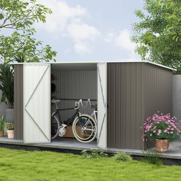 11' x 6' Storage Shed w/ Lockable Door, Galvanized Metal Utility Outdoor Shed for Backyard, Bike, Patio, Light Gray