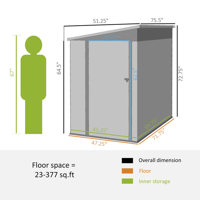 Lean-To Garden Storage Shed: 4x6ft Metal Construction with Lockable Door, Vents for Tools