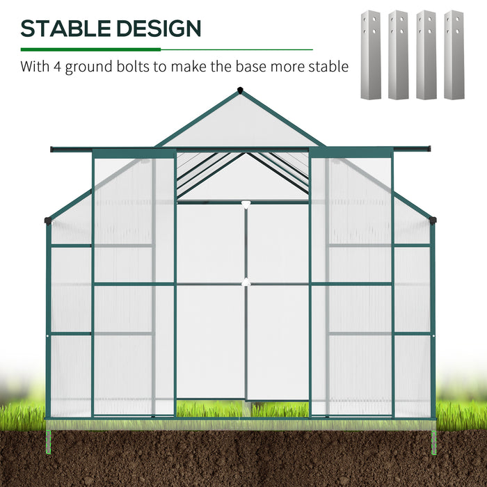 16' x 8' Aluminum Greenhouse, Walk-in Garden Greenhouse Kit with Adjustable Roof Vent, Rain Gutter and Sliding Door for Winter, Clear