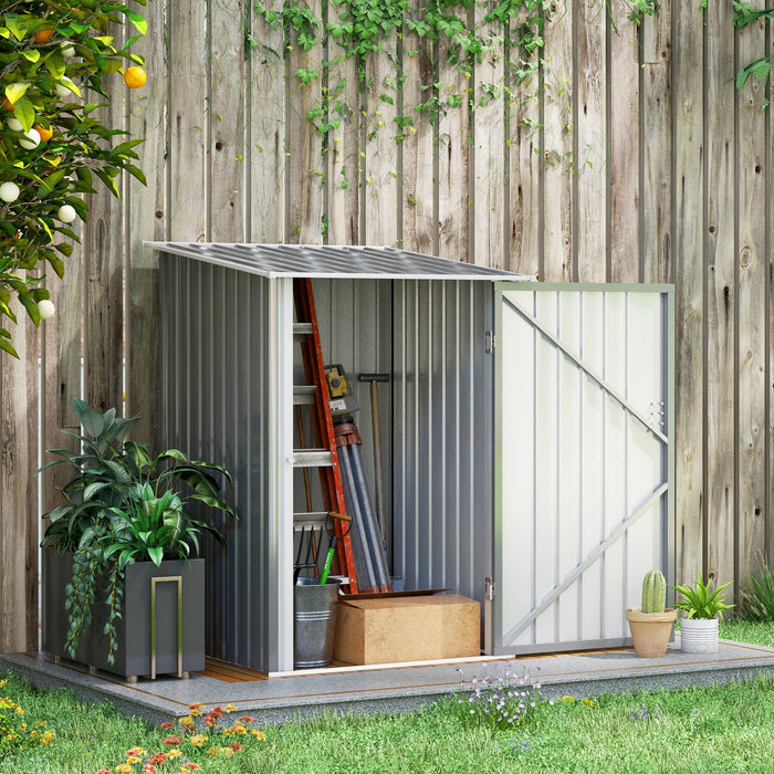 Lean-to Garden Storage Shed 3.3x3.4 ft Galvanized Steel with Lockable Door Gray