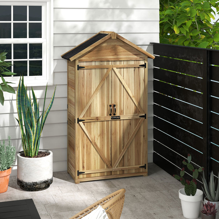 Outsunny Outdoor Storage Shed Wooden Garden Cabinet with Waterproof Roof Lockable Doors and Shelves for Backyard Natural