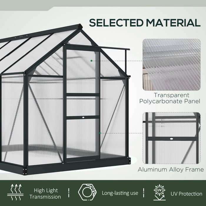 6' x 8' x 7' Polycarbonate Greenhouse, Outdoor Aluminum Walk-in Greenhouse Kit with Vent and Door for Backyard Garden, Gray