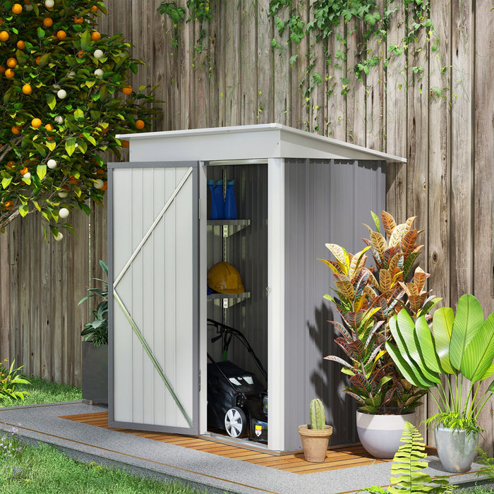 Outsunny Small Outdoor Storage Shed 5x3x6 with Floor Gray Steel Lean-to Shed with Adjustable Shelf Lock and Gloves