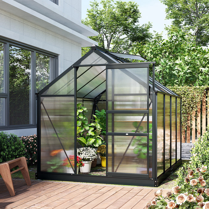 6' x 8' x 7' Polycarbonate Greenhouse, Outdoor Aluminum Walk-in Greenhouse Kit with Vent and Door for Backyard Garden, Gray