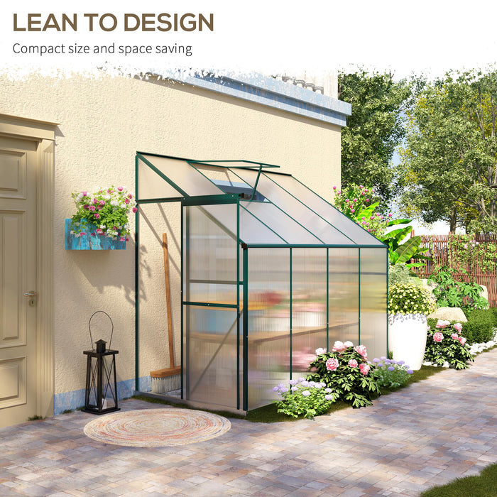 Outsunny Walk-In Garden Greenhouse Aluminum Polycarbonate with Roof Vent for Plants Herbs Vegetables 8' x 4' x 7' Green