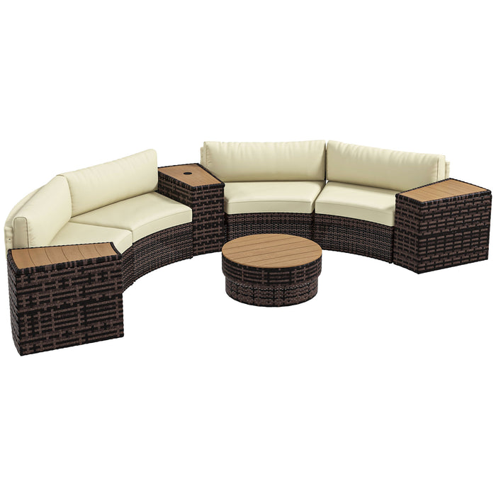 8 Piece Patio Furniture Set with 4 Rattan Sofa Chairs & 4 Tables with Storage & Umbrella Hole, Mixed Gray