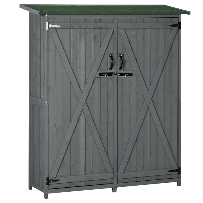 Outsunny Outdoor Wooden Storage Cabinet Garden Shed Utility Tool Organizer Waterproof Asphalt Roof Lockable Doors 3 Shelves Grey