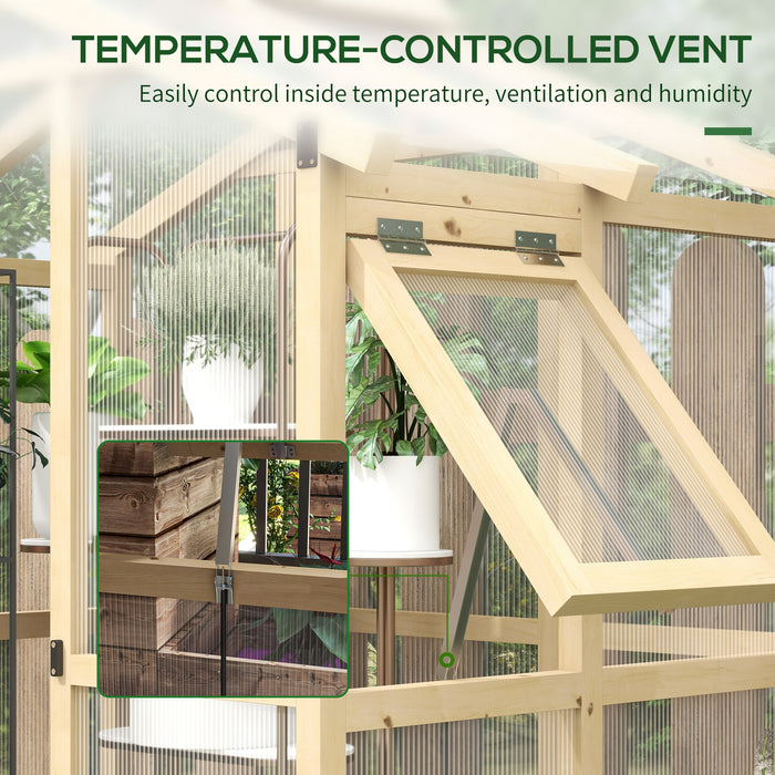 Outsunny Walk-in Polycarbonate Greenhouse Green House with Automatic Temperature Window and Lockable Door, 6.5' x 4' x 6.7'