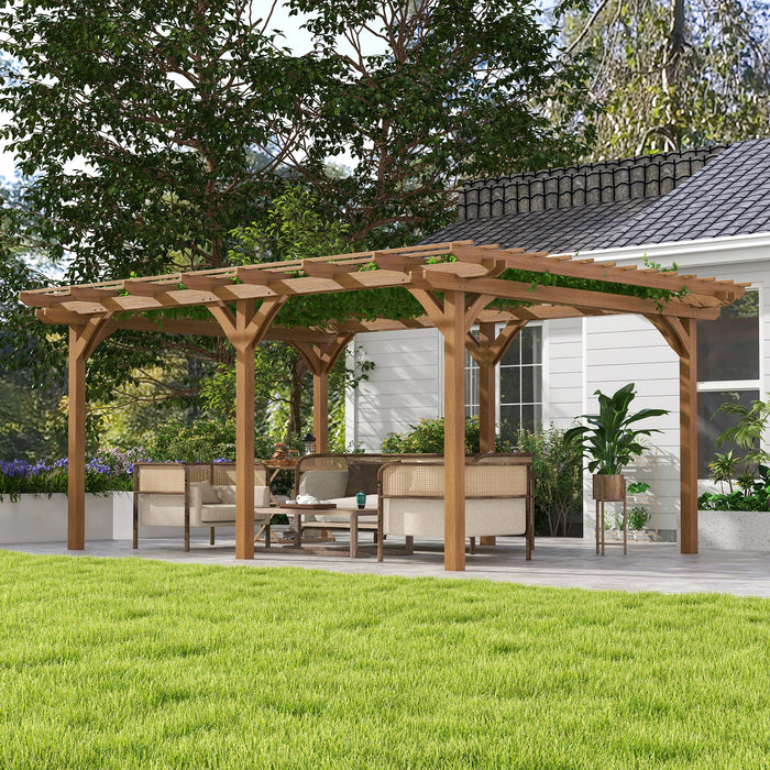 12' x 16' Outdoor Pergola Grape Trellis, Wood Gazebo with Stable Structure for Garden, Patio, Backyard, Deck