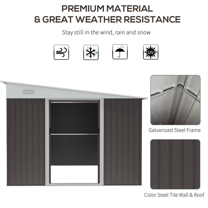 Metal Garden Shed 11x9 ft Outdoor Storage with Sliding Doors & Air Vents Gray