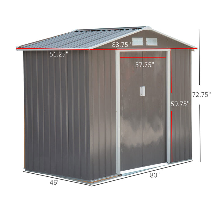 7' x 4' Metal Outdoor Backyard Garden Utility Storage Tool Shed Kit - Grey/White