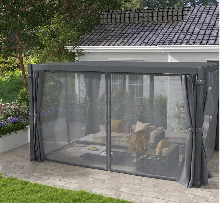 13' x 10' Outdoor Retractable Pergola w/ Sun Shade Aluminum Louvered Top, Pergola w/ Canopy, Curtains & Netting, Gray