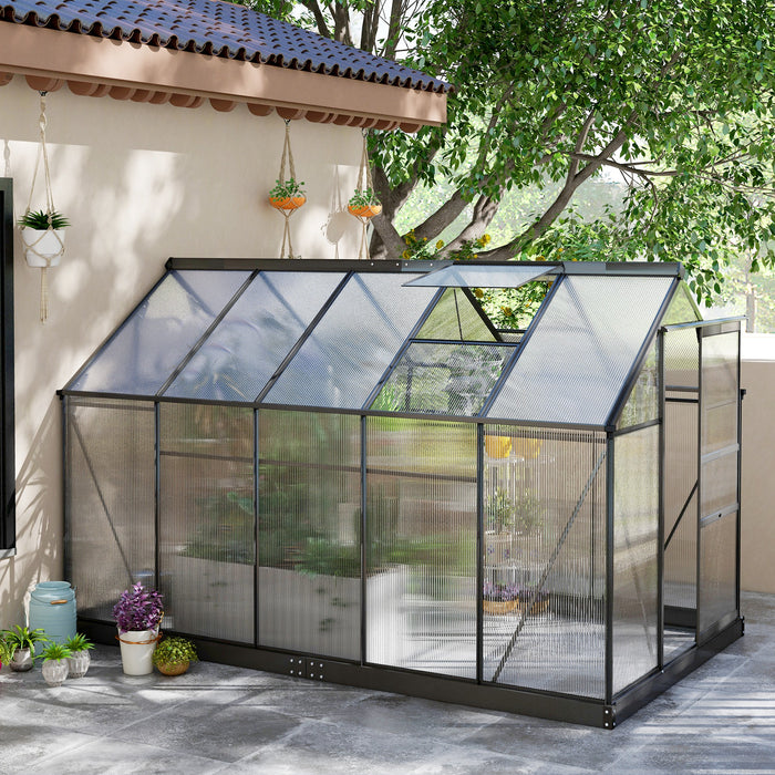 6' x 10' x 7' Polycarbonate Greenhouse, Heavy Duty Outdoor Aluminum Greenhouse Kit with Vent and Door for Backyard Garden, Gray