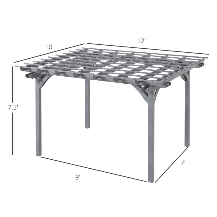 Gray Wooden Haven: 12x10ft Sturdy Pergola for Patios & Backyards