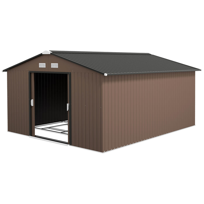 Metal Garden Shed Brown Storage Utility Double Locking Doors for Bike Yard Tools