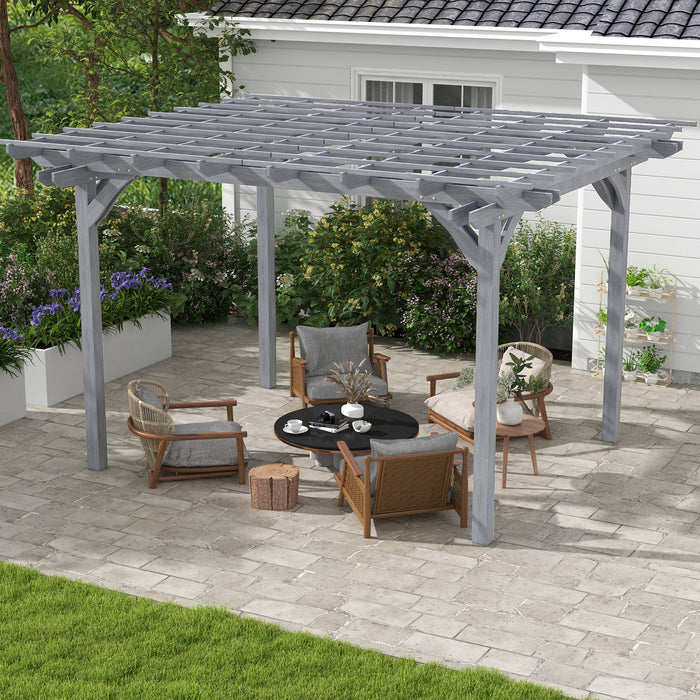 Gray Wooden Haven: 12x10ft Sturdy Pergola for Patios & Backyards