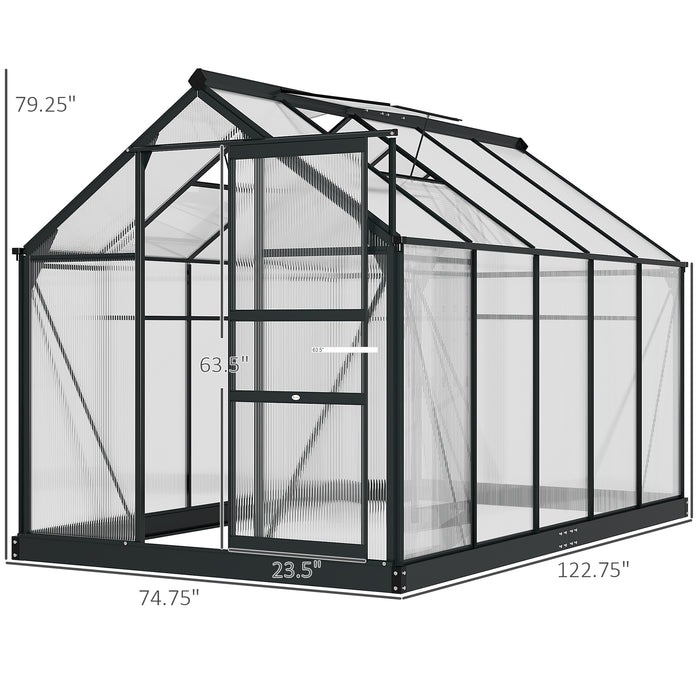 6' x 10' x 7' Polycarbonate Greenhouse, Heavy Duty Outdoor Aluminum Greenhouse Kit with Vent and Door for Backyard Garden, Gray