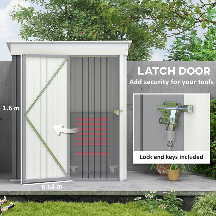 Outsunny Small Outdoor Storage Shed 5x3x6 with Floor Gray Steel Lean-to Shed with Adjustable Shelf Lock and Gloves