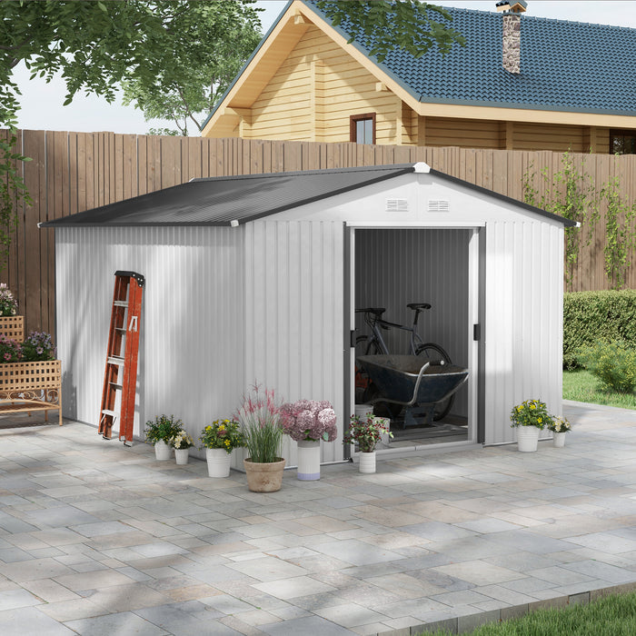 Outsunny Outdoor Tool Shed: 11x9' Metal with Sliding Doors & Vents for Patio/Backyard