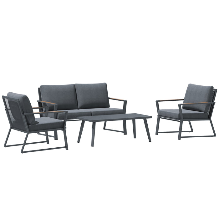 Aluminum Patio Furniture Set, 4-Piece, Dark Grey, Loveseat, Armchairs, Coffee Table