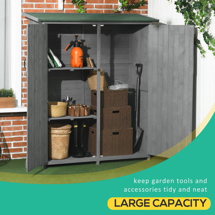 Outsunny Outdoor Wooden Storage Cabinet Garden Shed Utility Tool Organizer Waterproof Asphalt Roof Lockable Doors 3 Shelves Grey