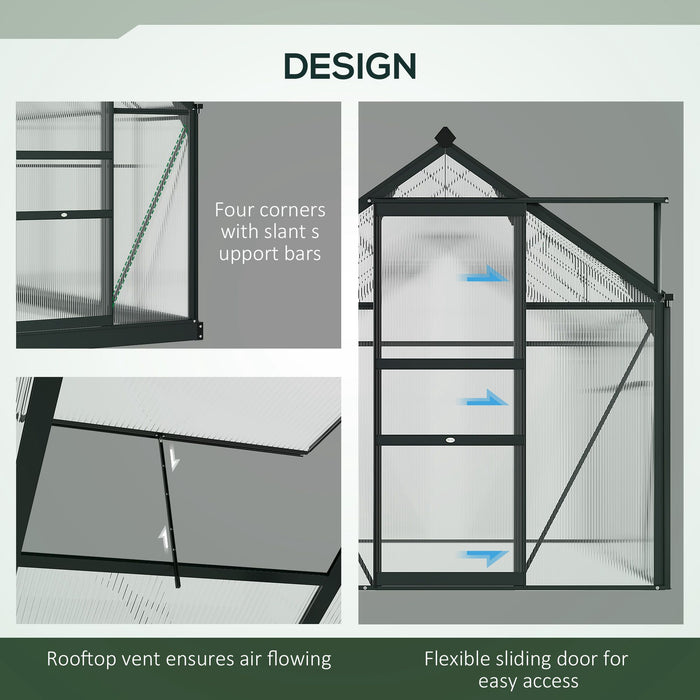 6' x 6' x 7' Polycarbonate Greenhouse, Outdoor Aluminum Walk-in Green House Kit with Vent and Door for Backyard Garden, Gray