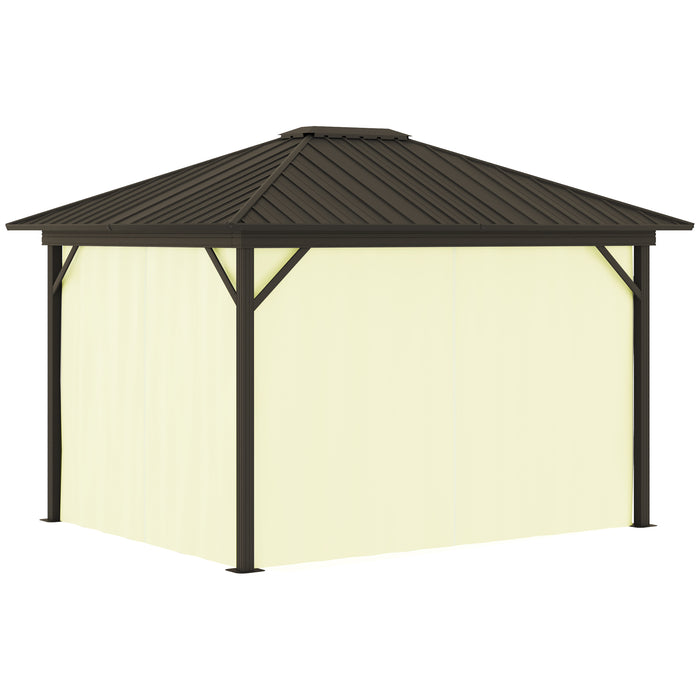 Cream Hardtop Gazebo: 11.9'x9.8' Metal Roof Canopy with Curtains & Netting Top