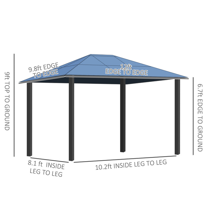 Hardtop Gazebo: 10'x12' Polycarbonate Roof Canopy for Patio & Backyard