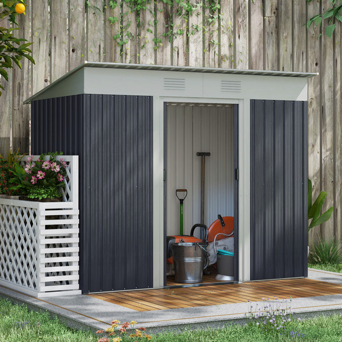 Metal Garden Shed 7x4 ft Light Gray Outdoor Tool Storage with Secure Locking Doors & Ventilation Steel Frame