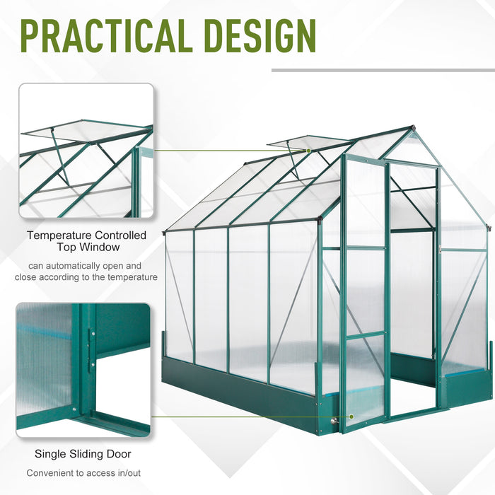 6' x 8' x 7' Walk-in Polycarbonate Greenhouse, Hobby Greenhouse for Backyard/Outdoor with Temperature Controlled Window