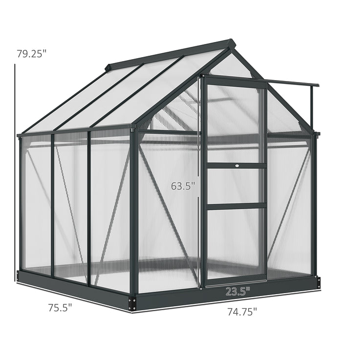 6' x 6' x 7' Polycarbonate Greenhouse, Outdoor Aluminum Walk-in Green House Kit with Vent and Door for Backyard Garden, Gray