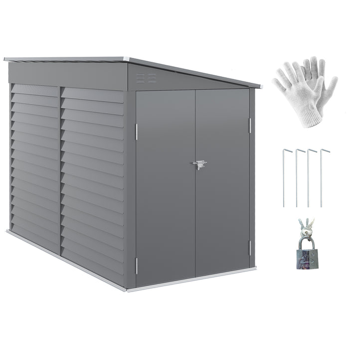 5' x 9' Outdoor Storage Shed, Lean to Shed, Metal Tool House with Floor Foundation, Lockable Doors & 2 Air Vents for Backyard Lawn, Gray