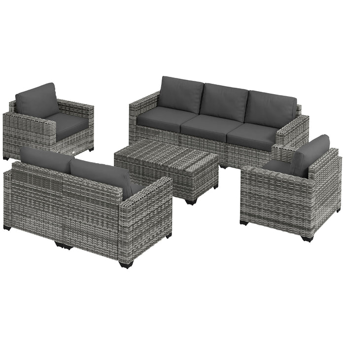 5 Piece Wicker Patio Furniture Set Gray Outdoor PE Rattan Sectional with Thick Padded Cushions and Storage