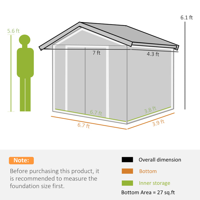 7' x 4' Outdoor Storage Shed, Garden Tool House with Foundation, Vents & Sliding Doors for Backyard Patio Lawn, Light Green