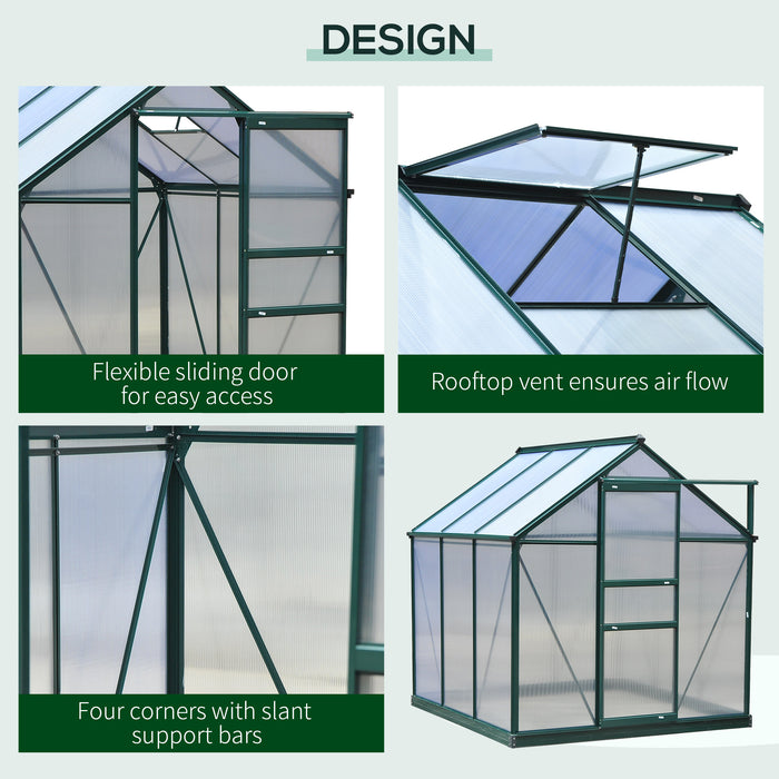 Outsunny Walk In Greenhouse 6' X 6' X 7' Aluminum Polycarbonate Portable Garden Greenhouse With Rooftop Vent & UV-Resistant Walls Dark Green