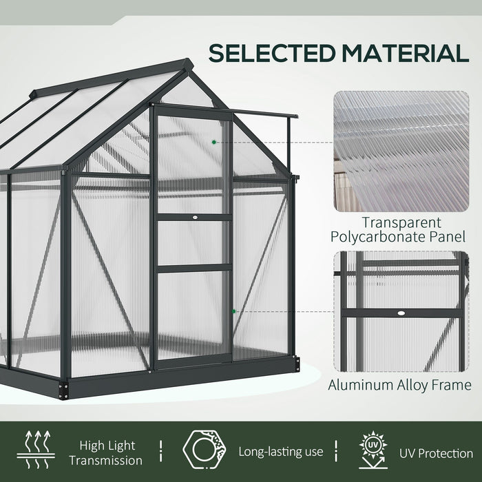 6' x 6' x 7' Polycarbonate Greenhouse, Outdoor Aluminum Walk-in Green House Kit with Vent and Door for Backyard Garden, Gray