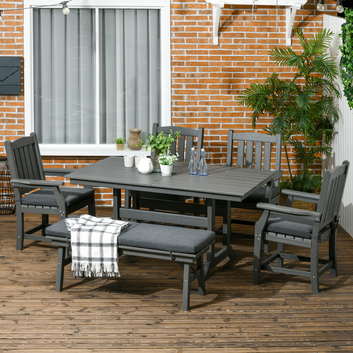 6 Pieces Patio Dining Set, 6 Seater Outdoor Table and Chairs Loveseat with Umbrella Hole, Cushions, for Poolside, Backyard, Dark Gray