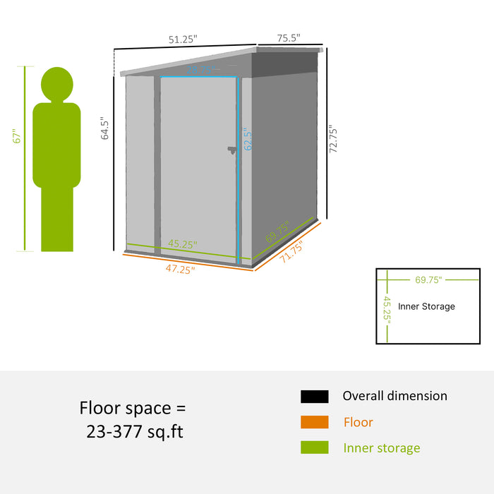 Outsunny Outdoor Storage Shed 4x6 ft Lean-to Design with Lockable Door and Vents for Garden Tools Patio Lawn White