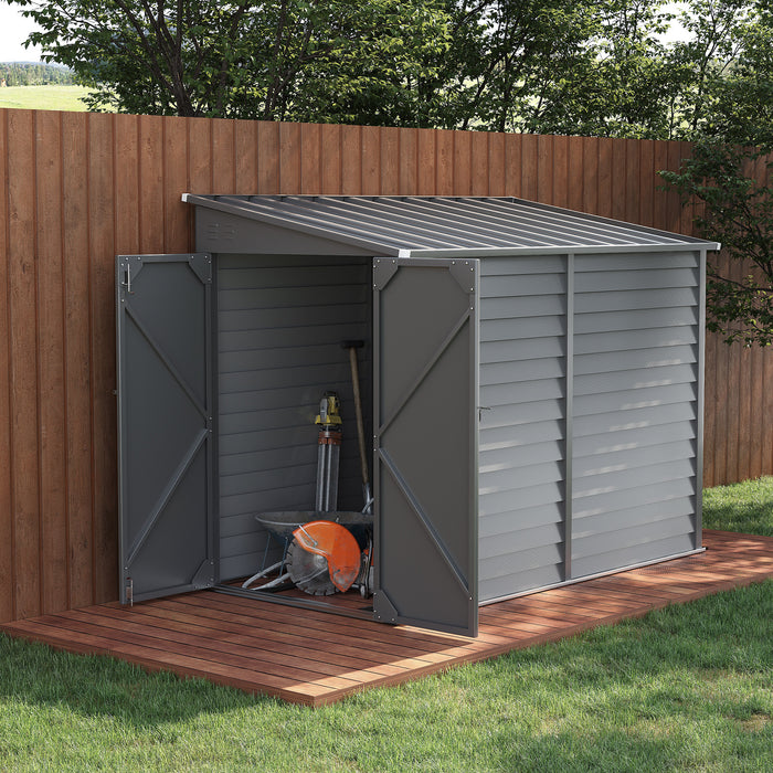 5' x 9' Outdoor Storage Shed, Lean to Shed, Metal Tool House with Floor Foundation, Lockable Doors & 2 Air Vents for Backyard Lawn, Gray