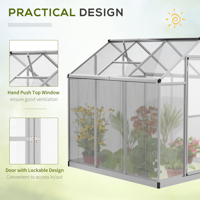 Greenhouse Portable Walk-In Greenhouse with Roof Vent and Rain Gutter for Plants, Herbs and Vegetables - 6' L x 6' W x 6.4' H