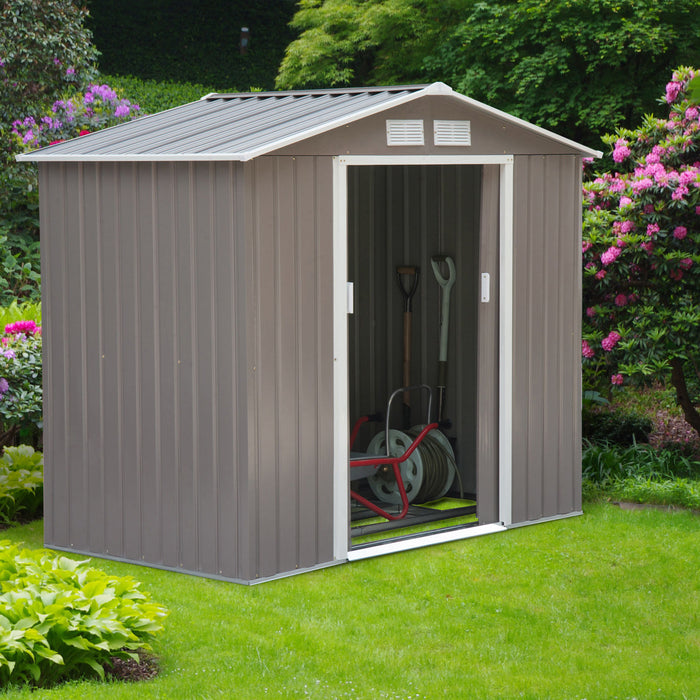 7' x 4' Metal Outdoor Backyard Garden Utility Storage Tool Shed Kit - Grey/White