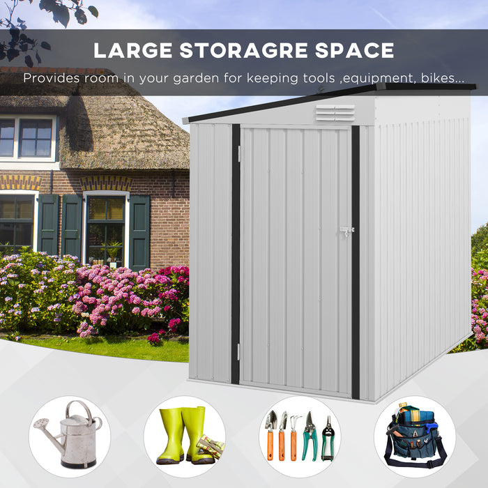 Outsunny Outdoor Storage Shed 4x6 ft Lean-to Design with Lockable Door and Vents for Garden Tools Patio Lawn White