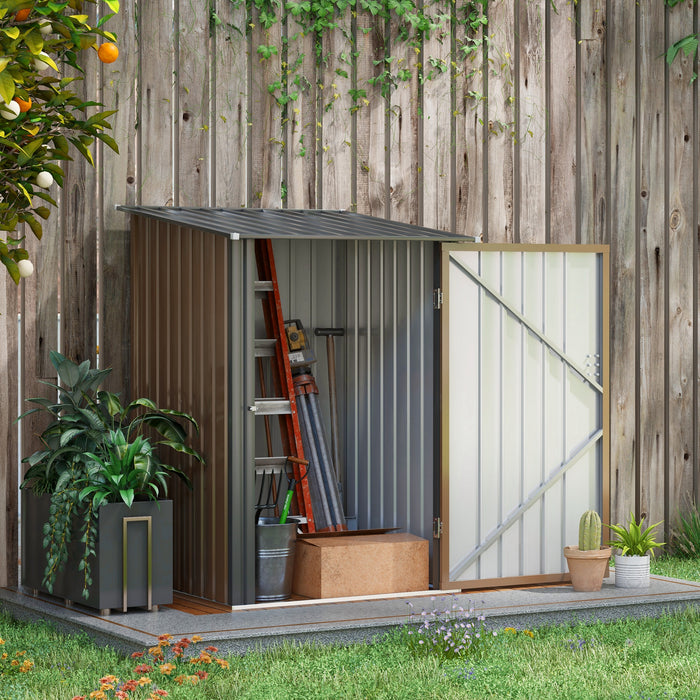 Lean-to Garden Storage Shed 3.3x3.4 ft Galvanized Steel with Lockable Door Brown