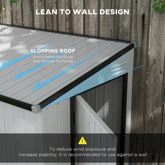 Outsunny Outdoor Storage Shed 4x6 ft Lean-to Design with Lockable Door and Vents for Garden Tools Patio Lawn White