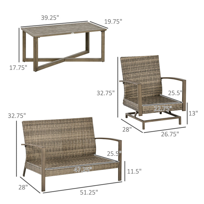 4pc Patio Set with Cushions Rattan Rocking Chair Wicker Loveseat Aluminum Table