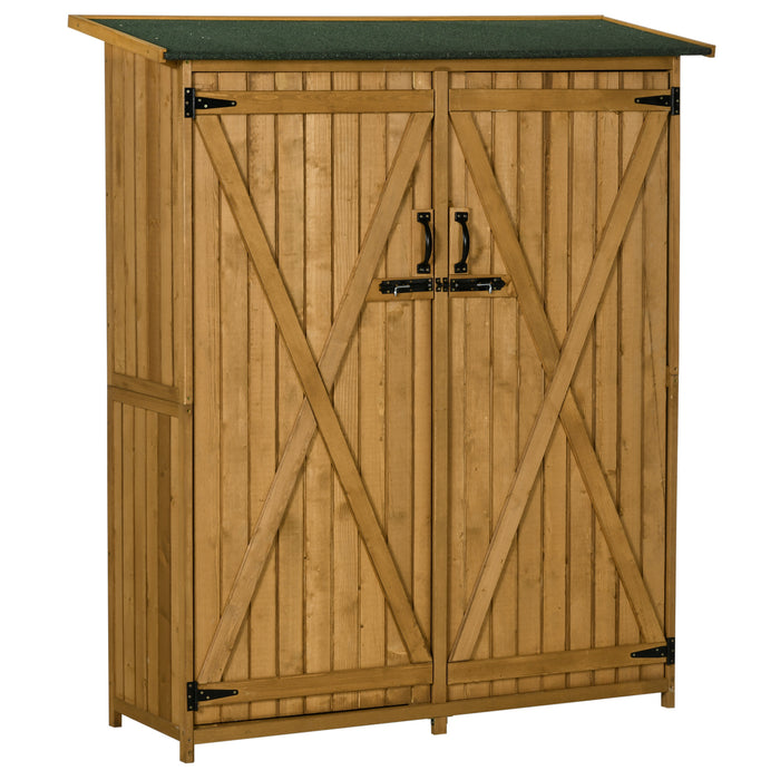 Outsunny Outdoor Wooden Storage Cabinet Garden Shed Utility Tool Organizer Waterproof Asphalt Roof Lockable Doors 3 Shelves Natural