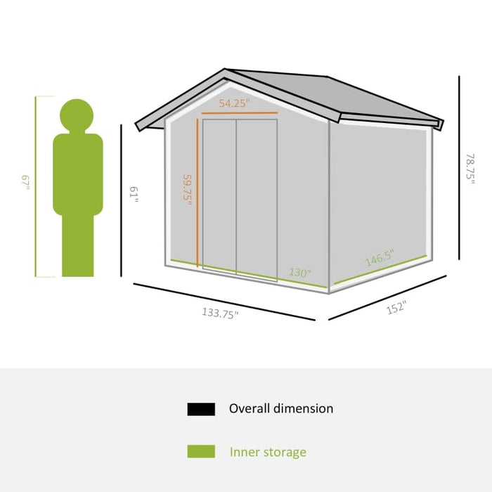 11' x 12.5' x 6.5' Outdoor Backyard Garden Tool Shed